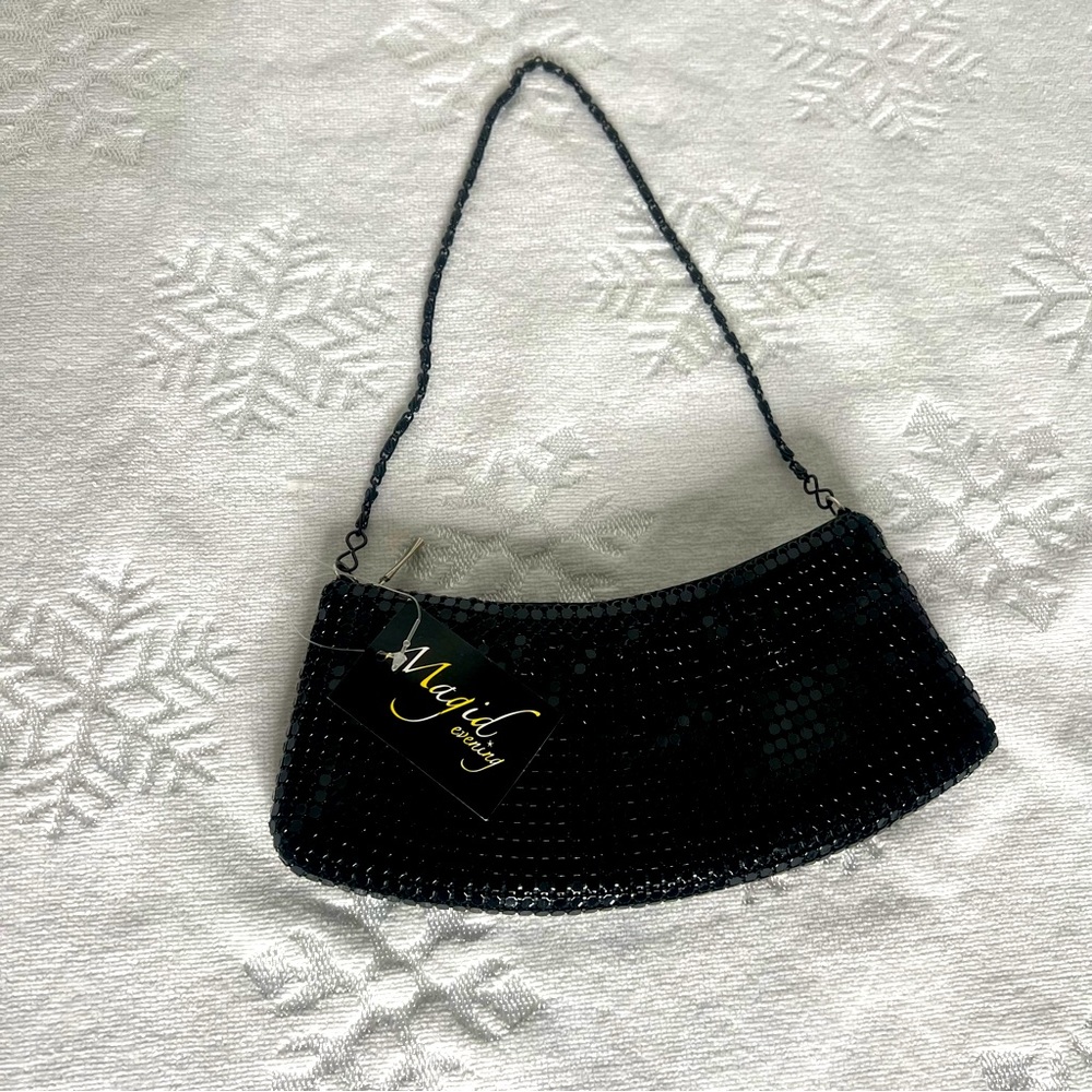 Evening bag, Clutch, Black metallic, w/ matching chain, NWT, Magid Evening